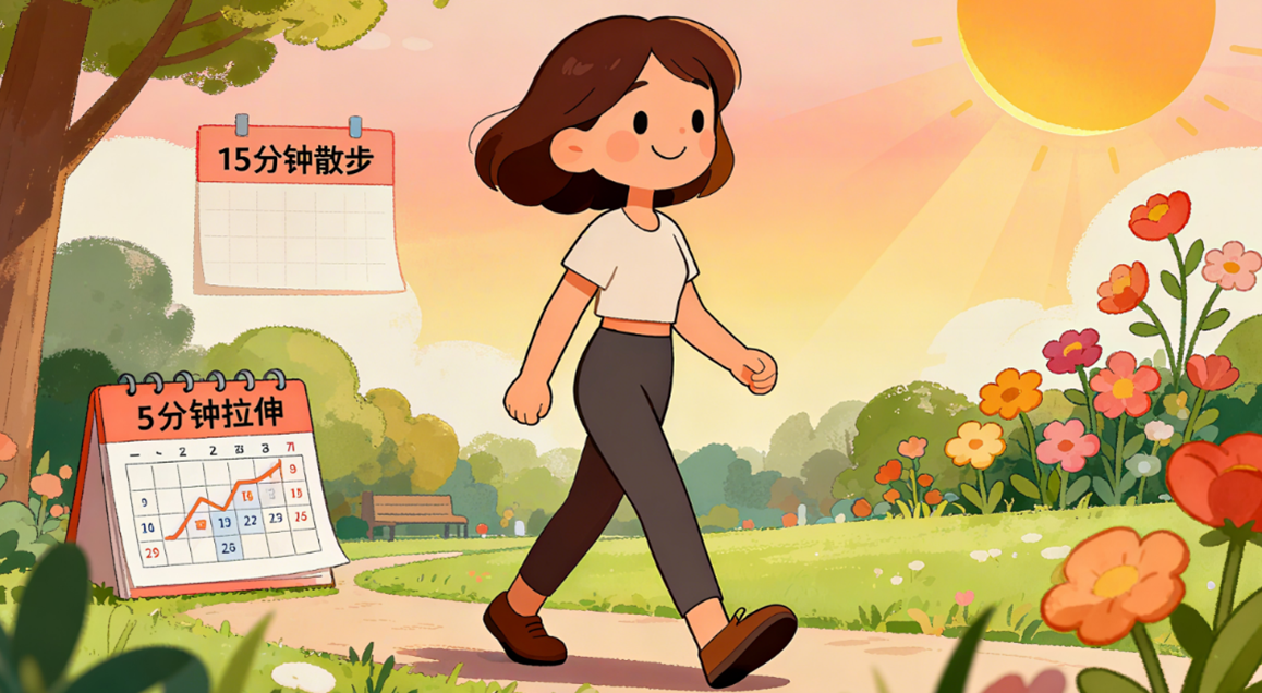 [图片占位：每日运动计划总结 - 散步与拉伸]