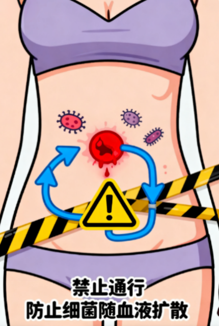 [图片占位：防止细菌随血液扩散]